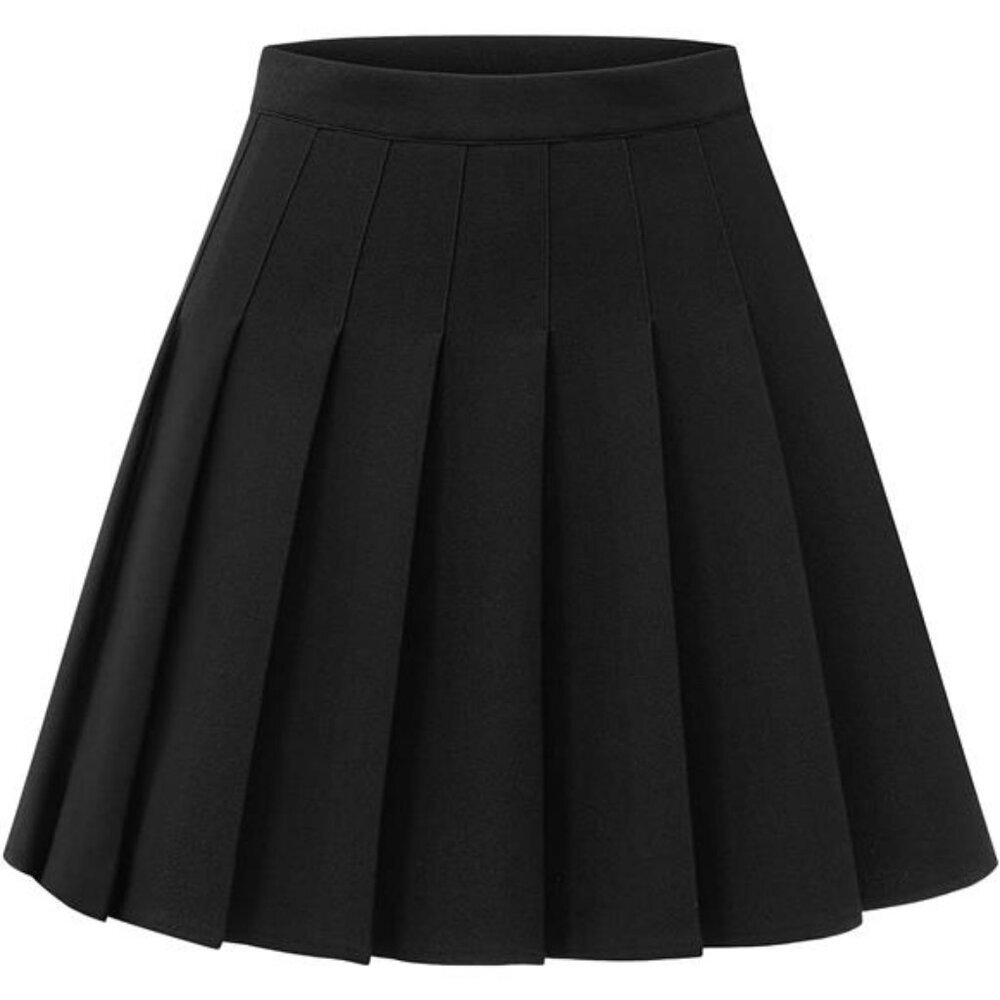 Womens Pleated Mini Skirt High Waist A Line Stretchy School Uniform Skirt